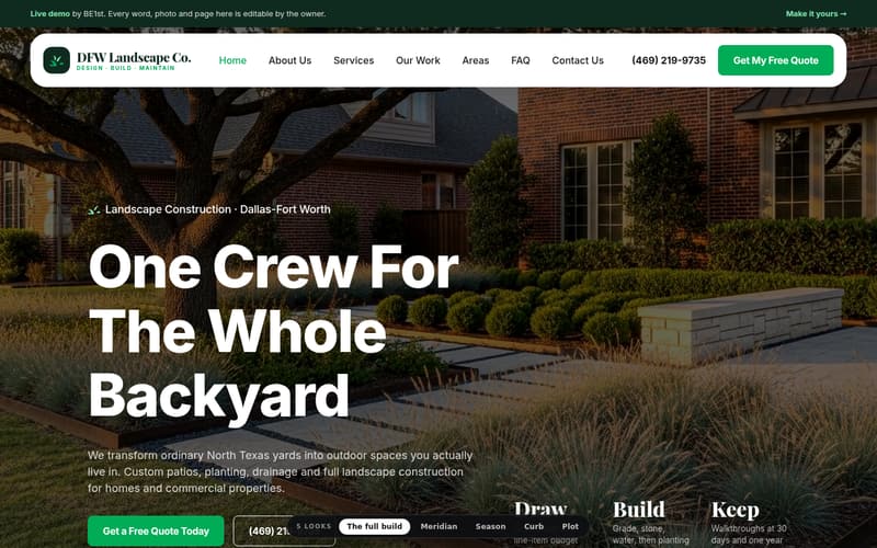 DFW Landscape Co., the homepage it ships as, on a desktop screen