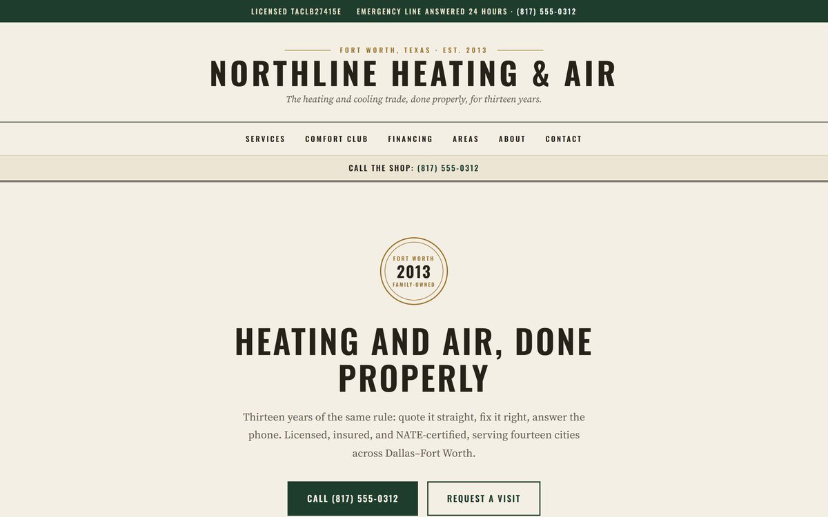 Northline Heating and Air, the Heritage direction, on a desktop screen