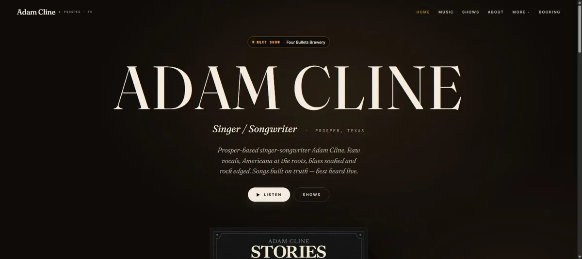 Adam Cline, live site